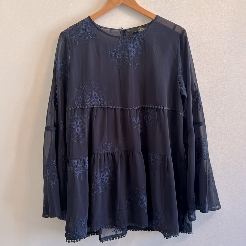 Navy blue blouse with floral detail size large